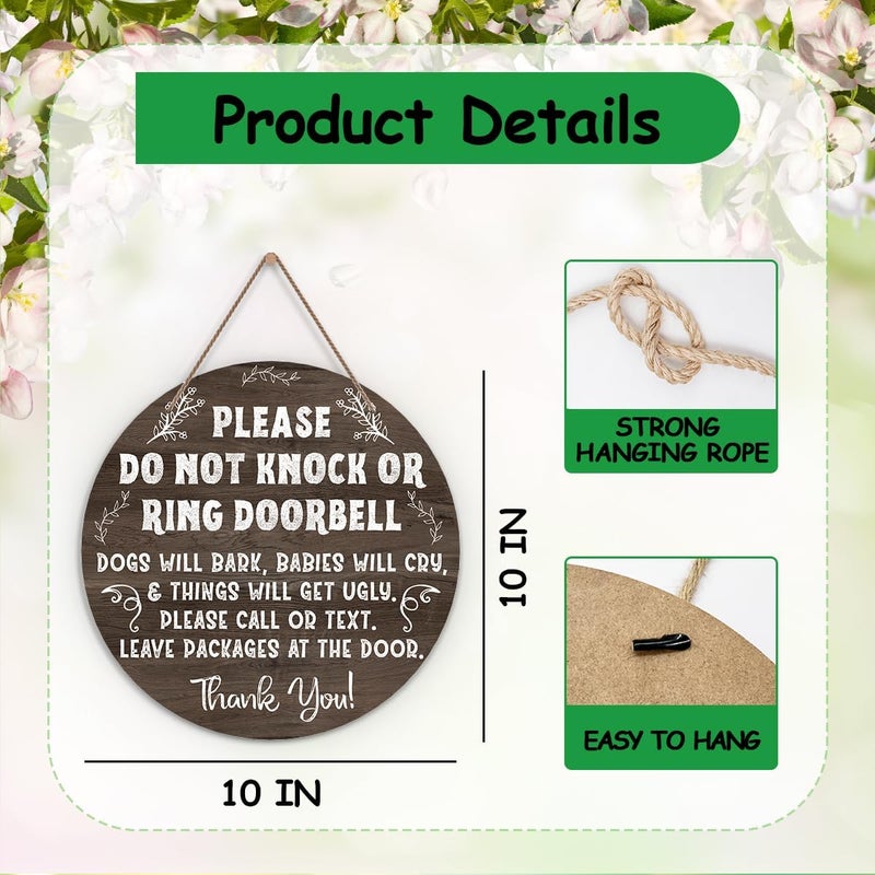 KFNER Baby Sleeping Sign for Front Door, Do Not Knock or Ring Doorbell Door Decorations, Wooden Hanging Sign for Farmhouse Porch Nursery, No Soliciting Door Hanger for Outdoor, Kids Room Wall Decor -42 - Image 2